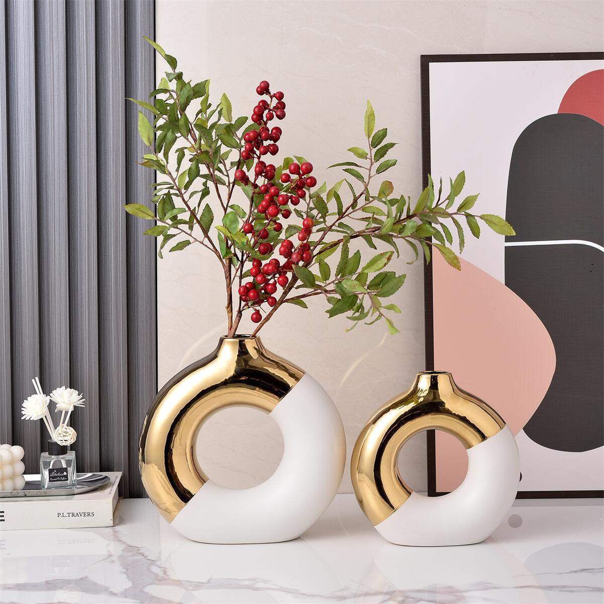 Maison Leonardo™ Noir & Gold Ceramic Vase – Handgefertigte Keramikvase in Luxury-Optik