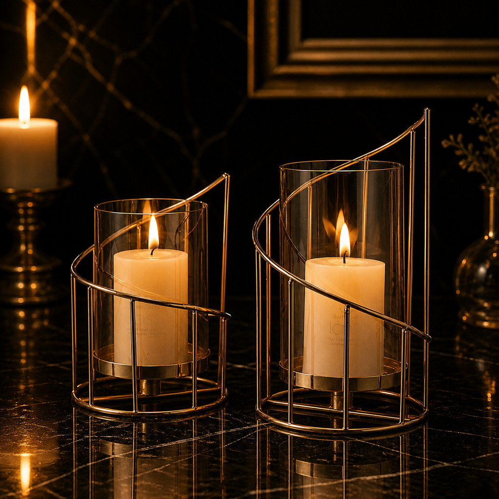 Maison Leonardo™ Gold Kerzenhalter Set – Luxury Glasrahmen für elegantes Wohnambiente