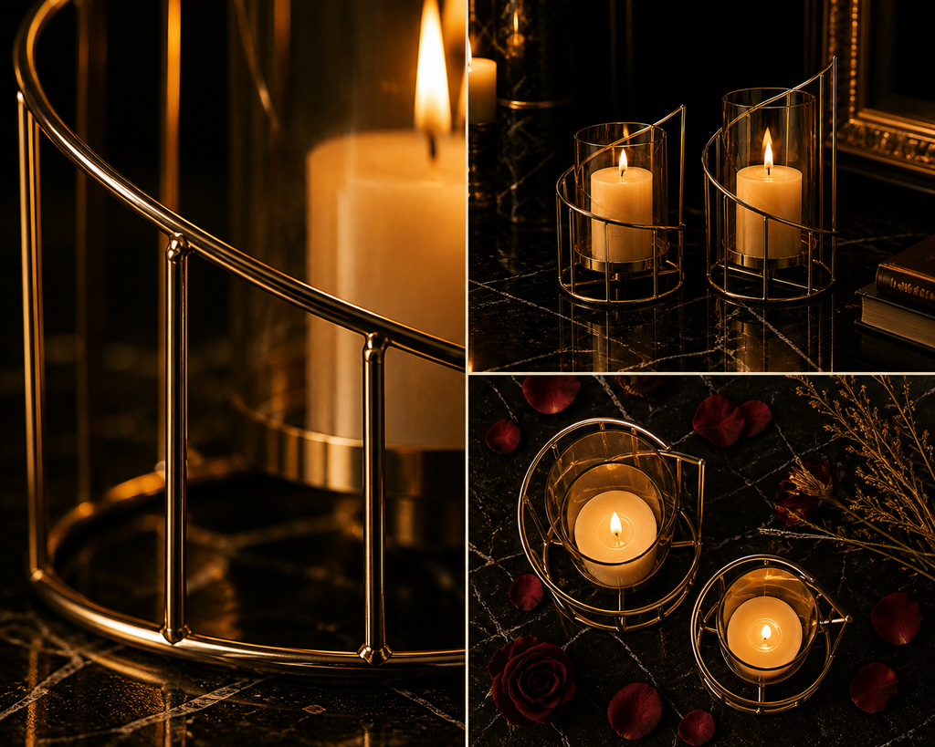 Maison Leonardo™ Gold Kerzenhalter Set – Luxury Glasrahmen für elegantes Wohnambiente
