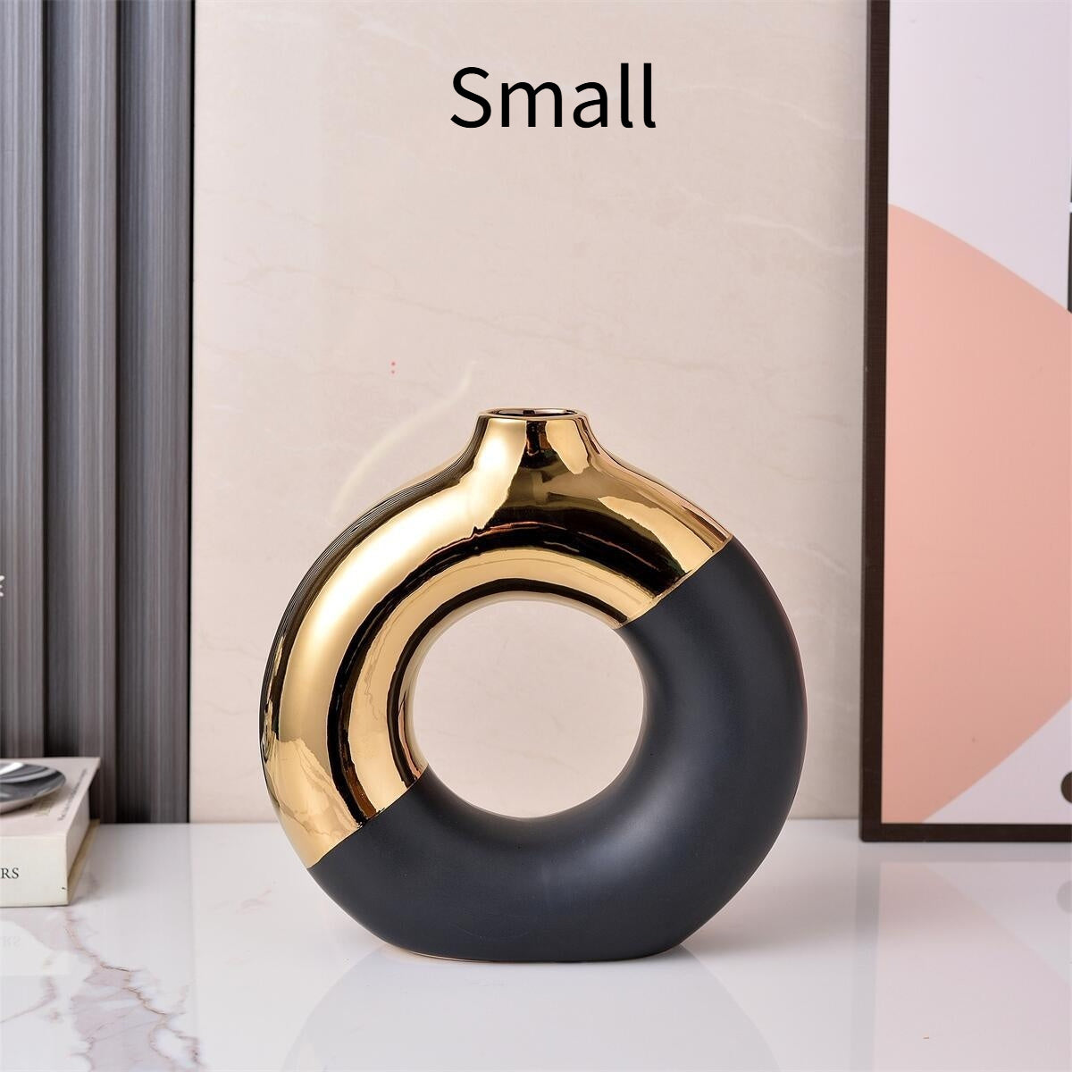 Maison Leonardo™ Noir & Gold Ceramic Vase – Handgefertigte Keramikvase in Luxury-Optik